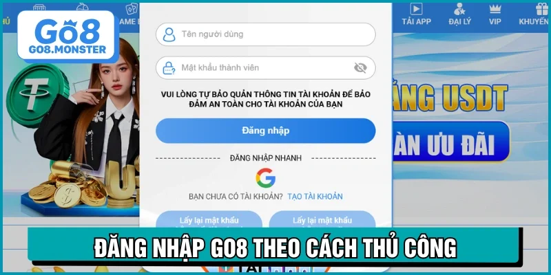 Đăng nhập Go8 theo cách thủ công