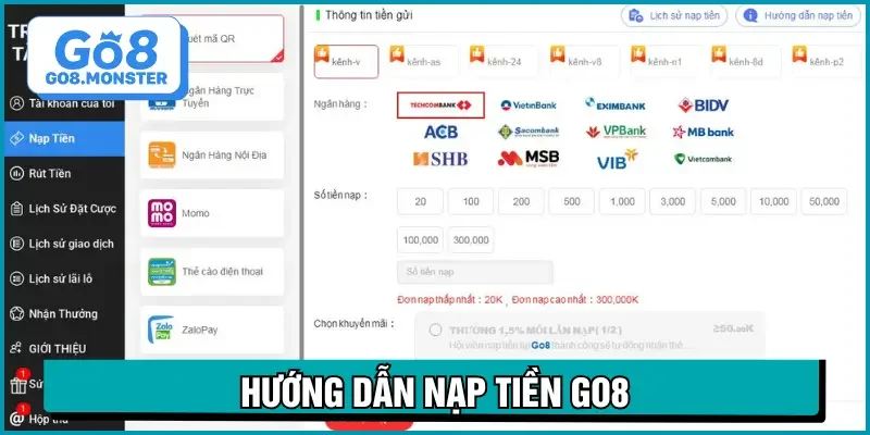 nạp tiền go8 hướng dẫn